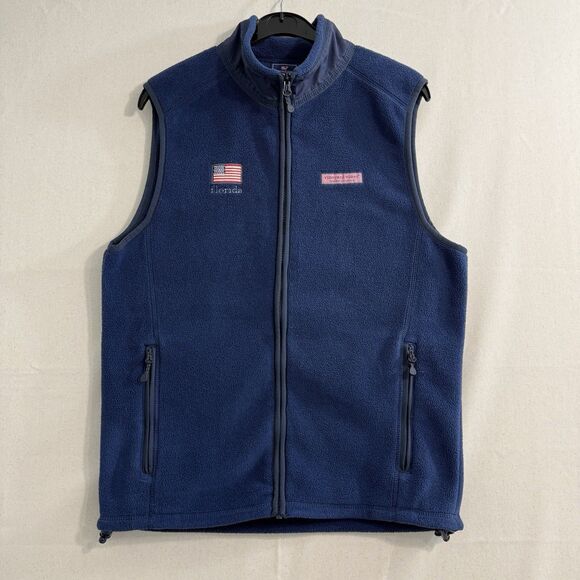 Vineyard Vines Sweater Mens XS Blue Fleece Full Zip Florida Sleeveless - Picture 1 of 10